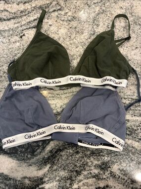 Calvin Klein Triangle Bralette Set in Olive Green & Slate Blue. B31